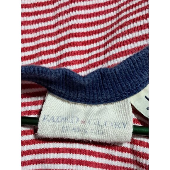Faded Glory Y2K Baby Tee Crop Top Red & White Striped Navy Trim Sz L Retro - Picture 2 of 10